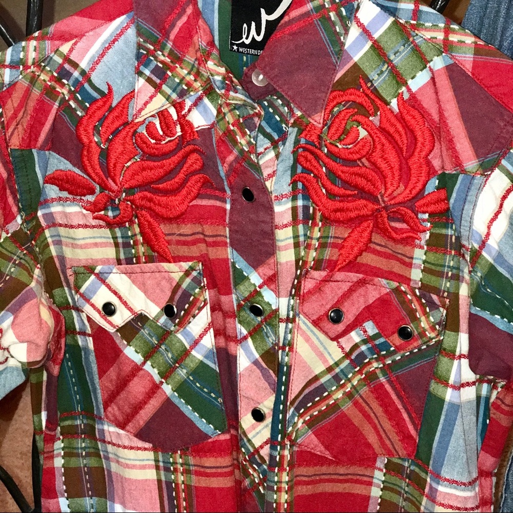 Lot of 2 Western Denim Bank Shirts Red M Blue L - Picture 3 of 6
